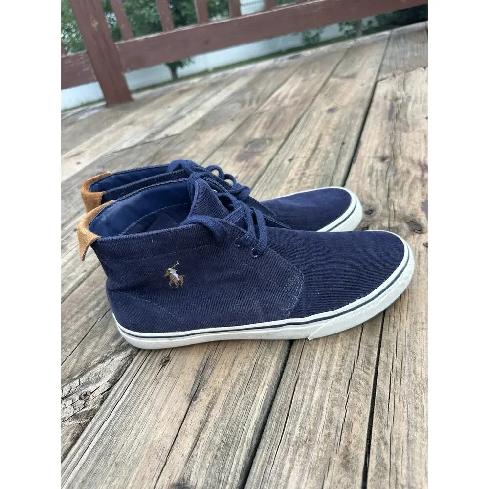 Polo Ralph Lauren Talin Sneakers 10 D Navy Corduroy Suede High Top Flesh Pony